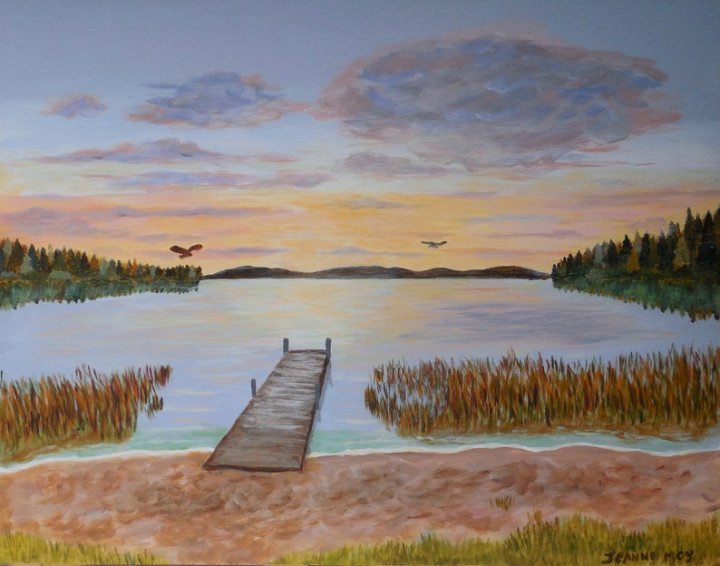 Lakeside Sunset Art Print from Original Art Minnesota Landscape image 1