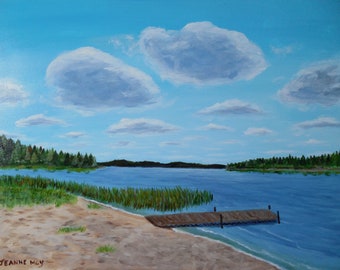 Original Art Work "Day at the Lake" Lakeside Painting