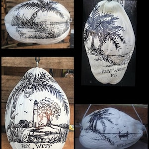 Hand Painted Black and White KEY WEST COCONUTS