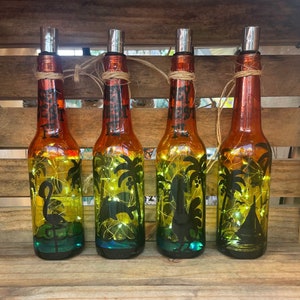 HAND PAINTED UPCYCLED Key West Souvenir Beer Bottle Lights/ Oil & Vinegar Bottles