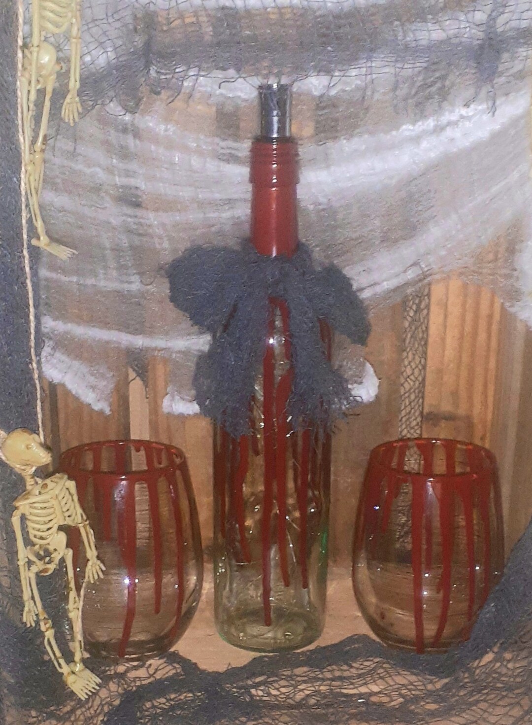 Hand Painted Halloween Wine Bottle Lights GLASSES SOLD Etsy