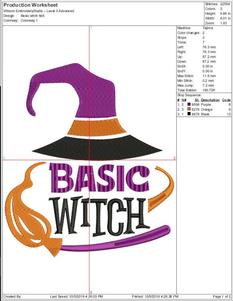 Basic Witch Halloween Embroidery Design 4 Sizes DesignsbyHocane