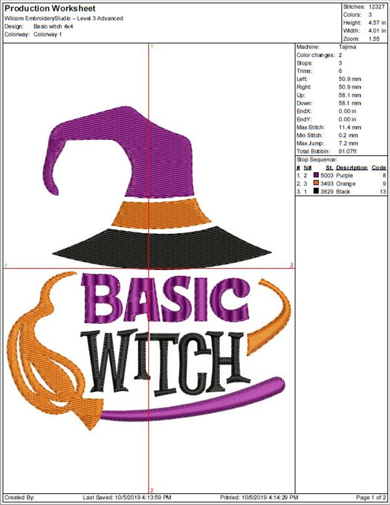 Basic Witch Halloween Embroidery Design 4 Sizes DesignsbyHocane