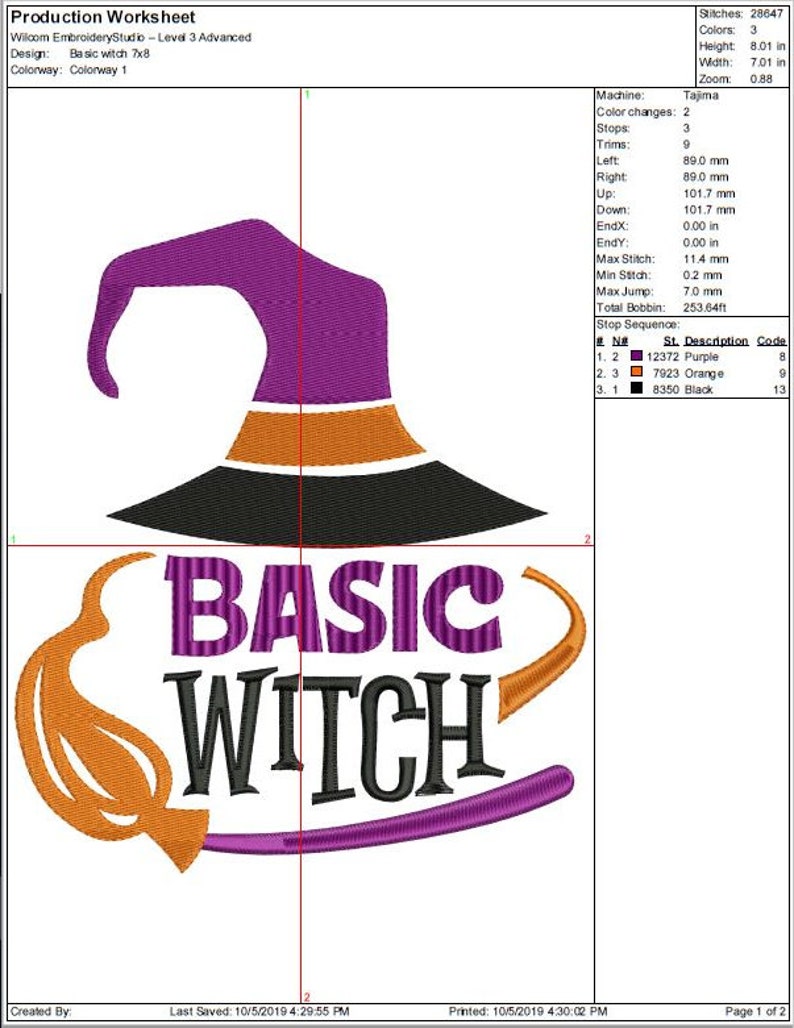Basic Witch Halloween Embroidery Design 4 Sizes DesignsbyHocane