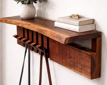 Entryway Coat Hanger With Shelf Wall-Mounted Coat Hanger Wooden Wall Live Edge Shelf With Hook Bedroom Piano Coat Rack For Bag Backpack Robe