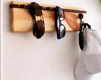 Unique Wall Glasses Holder Entryway Organizer For Sunglasses Solid Wood & Leather Car Key Hanger For Hallway Eyeware Rack Housewarming Gift