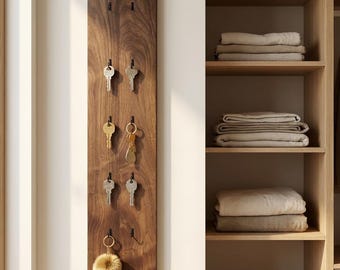 Organizador de llaves de armario, perchero de pared de madera para llaves, gancho para la entrada, perchero para la puerta del armario, almacenamiento de llaves, madera de nogal negro minimalista y moderna.