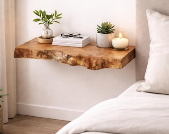 Floating Nightstand Wooden Shelf Live Edge Maple Wood For Wall Bedside Shelf Bedroom Bookshelf Solid Natural Wood Side Table Accent For Lamp