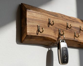 Car Key Holder For Wall Key Hanger Solid Walnut Wood Organizer For Keychain Entryway Hook Decorative Hallway Display For Fob Belt Dog Leash