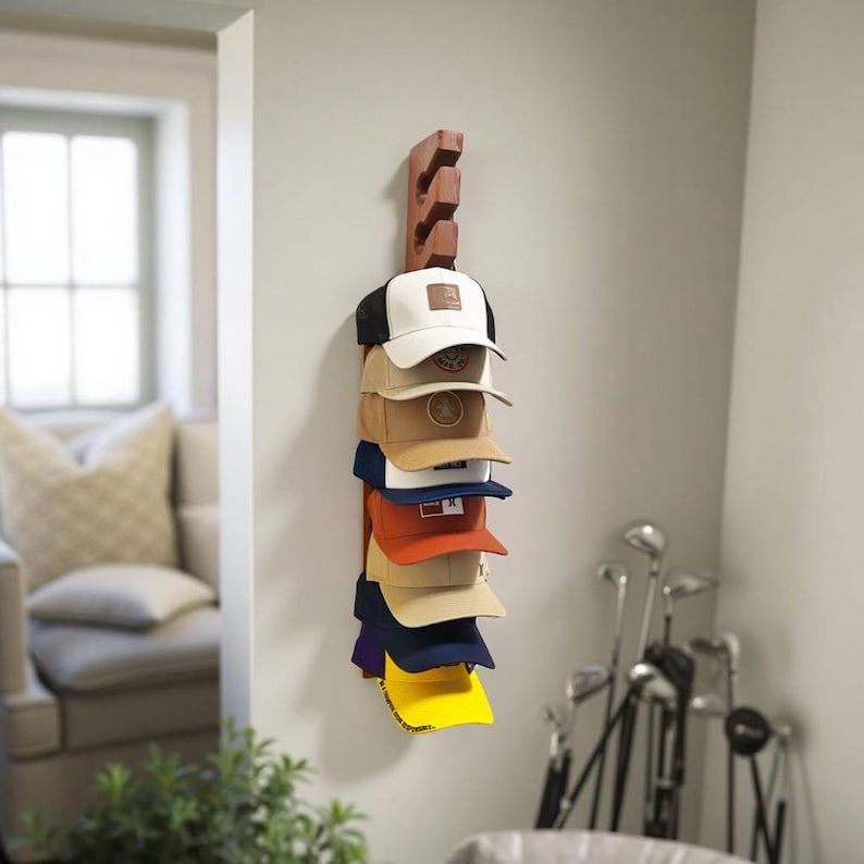 Wooden Hat Rack for Baseball Cap Wall Mount Hat Holder Gift for Men Golf Cap Holder Birthday Gift Husband Christmas Entryway Storage Hanger image 12