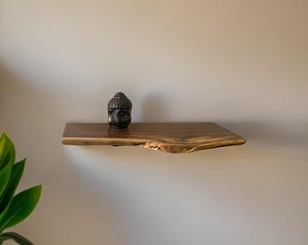 Live Edge Floating Shelf Black Walnut Raw Edge Wall Mounted Display Shelf  For Books Plants, Rustic Farmhouse Decor for Living Room, Bedroom