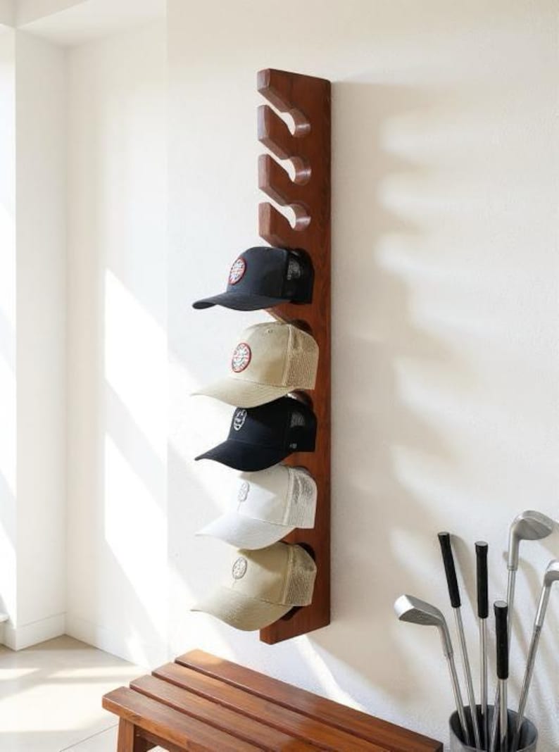 Wooden Hat Rack for Baseball Cap Wall Mount Hat Holder Gift for Men Golf Cap Holder Birthday Gift Husband Christmas Entryway Storage Hanger image 10
