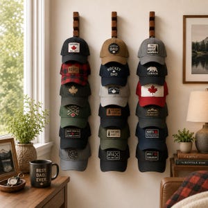 Baseball Cap Organizer Gift For Him Cap Collection Display Rack For Trucker Wooden Wall Mount Rack For Golfer Dad Sport Coach Husband Gift
