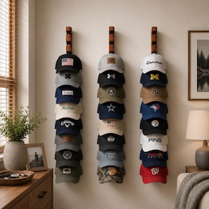 Organizzatore per cappelli da baseball, regalo per lui, espositore per collezione di cappelli per camionisti, supporto da parete in legno per golfisti, papà, allenatore sportivo, regalo per marito