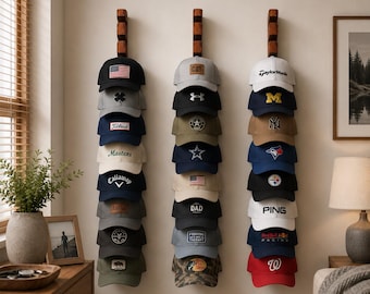 Baseball Cap Organizer Gift For Him Cap Collection Display Rack For Trucker Wooden Wall Mount Rack For Golfer Dad Sport Coach Husband Gift