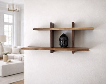 Floating Walnut Shelf Live Edge Tiered Accent Wall Shelf Modern Mid Century Inspired Wall Decor Solid Wood Display Shelf, Living Room Decor