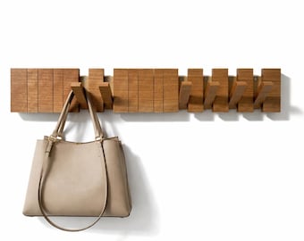 Wall Bag Rack Oak Wood Hanger For Handbag, Backpack Organizer In Hallway Bedroom Mudroom Entryway, Modern Natural Oak Display For Tote Bag