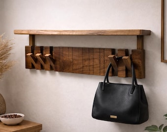 Piano Coat Rack With Shelf Entryway Jacket Organizer For Home, Office Wall Mount Folding Coat Hook Wooden Hanger For Hallway Floating Shelf