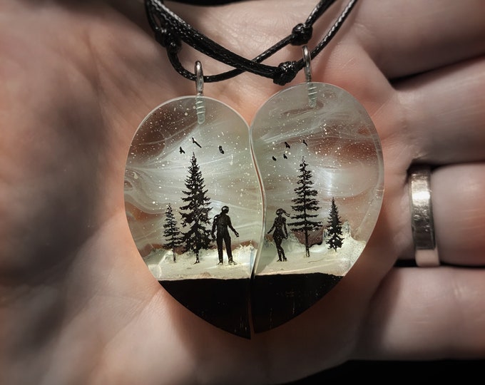 Unique Couples Gift, Matching Couples Necklace, Wood Resin Special Gift For Couple, His Her Relationship Necklace Christmas Anniversary Gift