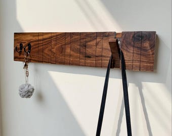 Entryway Organiser With Hook Key Holder Black Walnut Coat Rack For Wall Coat Key Hanger Flip Down Woodboard With Hooks For Bag Umbrella Hat