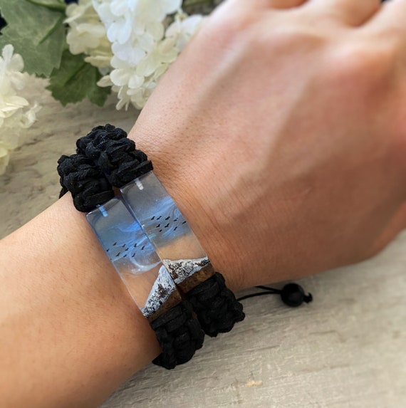 Mountain Bracelet Set Matching Couples Travel Bracelet Mens Womens Bracelet Mountain Jewelry Couples Woven Bracelet Wood Resin His Hers Etsy