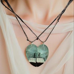 Couples Necklace Matching Heart Necklace Him Her, Boyfriend Girlfriend Pairing Gift, Wedding Anniversary Engagement Christmas Valentine Gift