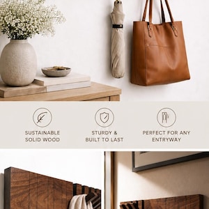 Piano Coat Rack Wall Hook For Entryway Coat Hat Robe Hanger, Space Saving Flip Down Coat Rack Magnetic Modern Organizer Walnut Wood Storage image 20