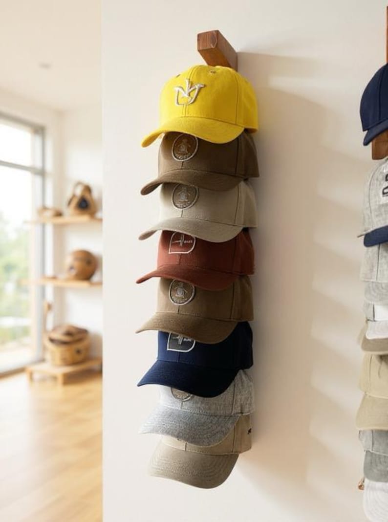 Wooden Hat Rack for Baseball Cap Wall Mount Hat Holder Gift for Men Golf Cap Holder Birthday Gift Husband Christmas Entryway Storage Hanger image 11