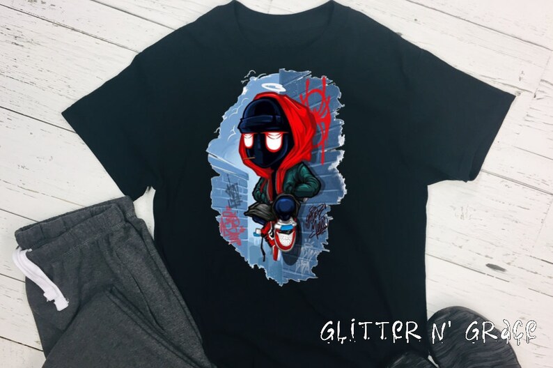 Spiderman Into The Spider Verse Miles Cartoon Tshirt Cartoon Shirt Kids Shirt Spiderman Shirt Miles Shirt Spider Verse Shirt - 