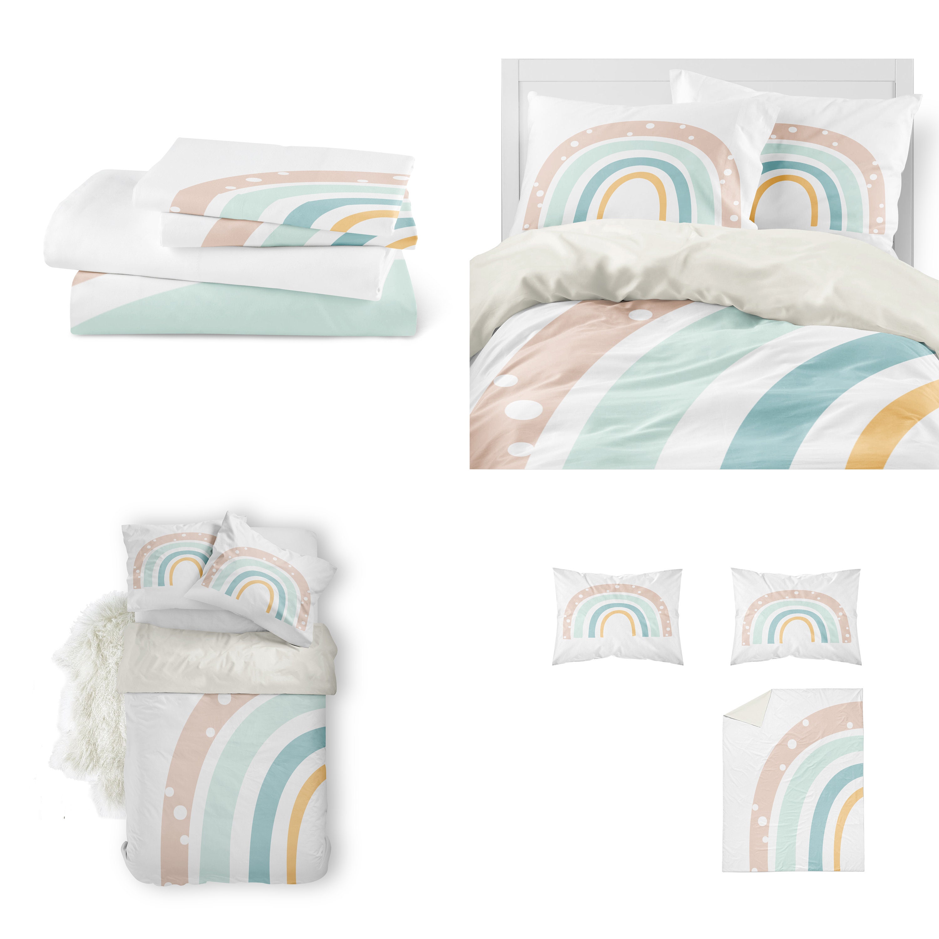 Pastel Rainbow Bedding Set Kid's Bed Set Kid's Etsy
