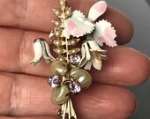 1940s Pearl Lily of the Valley And Iris Brooch With Small Pink Zircons Flower Brooch Pin Lily of the Valley Jewelry Iris flower jewelry