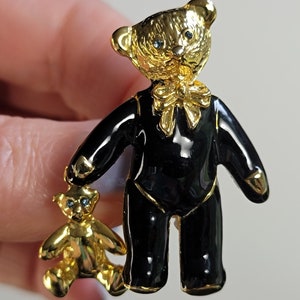 black enamel father bear with baby bear brooch pin, bear pin,bear lapel pin, tedd bears