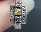 Square Multicolor Gemstone Silver Ring,Amethyst citrine ring, Antique Square citrine sterling silver vintage ring,Silver pinky ringSZ 7.5