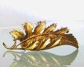 Vintage Pegasus Coro Brooch Gold Dipped Leaf Brooch Vintage Signed Coro Gold-Tone Large Curled Leaf Pin Brooch Feather Vintage brooch
