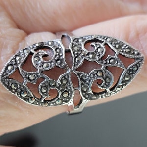 Filigree Marquise sterling silver ring,long ring 925, long ring sterling silver,full finger jewelry, full finger ring sterling silver women