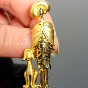 Gold tone Lady and dog brooch pin,dog remembrance jewelry, Brooch pin for women,Brooch For Dress,dog lover gift