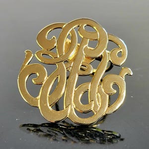 Fermaglio per sciarpa vintage Jeri-Lou in oro: design con iniziale monogramma