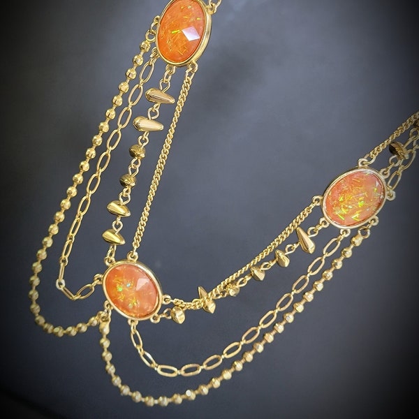 Robert Rose orange opal statement necklace,Yellow Orange Fire Opal Necklace, necklaces for women opal
