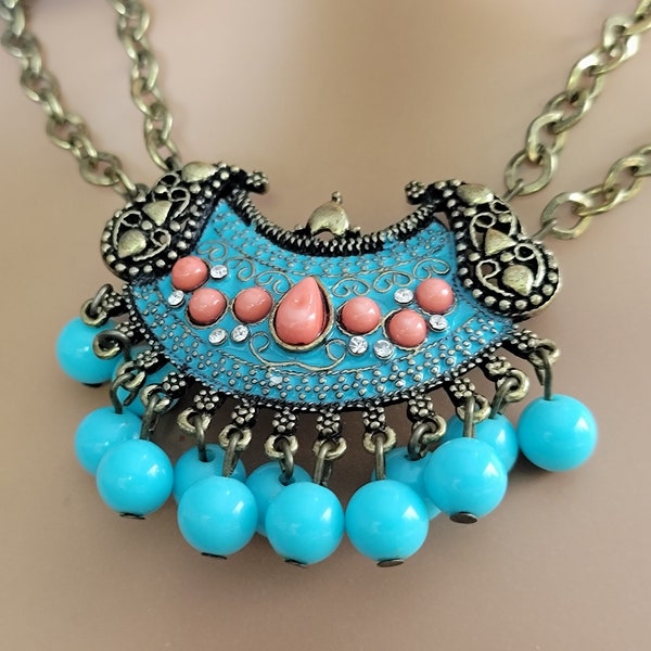 Sleepy beauty turquoise drop beaded necklace, gypsy necklace,blue choker necklace, coral necklace,turquoise coral beaded necklace