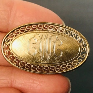 Vintage 12k Gold Filled Brooch Pin, Art Deco Oval Brooch, Real Gold Jewelry, Personalized 1960s Pin, 1.5&quot; Small Gold Brooch
