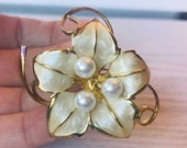 Large Vintage Enamel Faux Pearl Lily of the Valley Brooch Flower Brooch Pin Lily of the valley jewelry Sister in Law Wedding Gift
