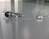 925 Vintage black onyx silver shawl collar pin Antique stick pin for a woman Lapel stick pin art deco scarf pin Large sterling jabot pin