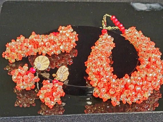 Coral 3 AB crystal matching jewelry set,matching … - image 5