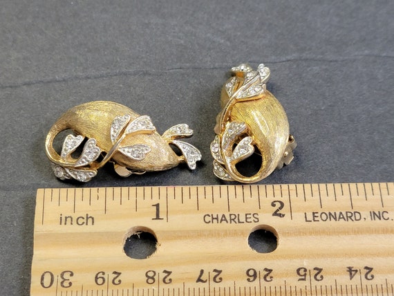 Antique BSK Gold Rhinestone clip-on earrings,desi… - image 6