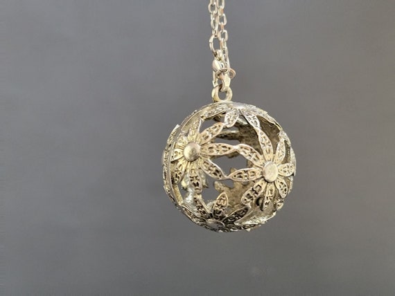 Silver large flower pendant long chain necklace, … - image 7
