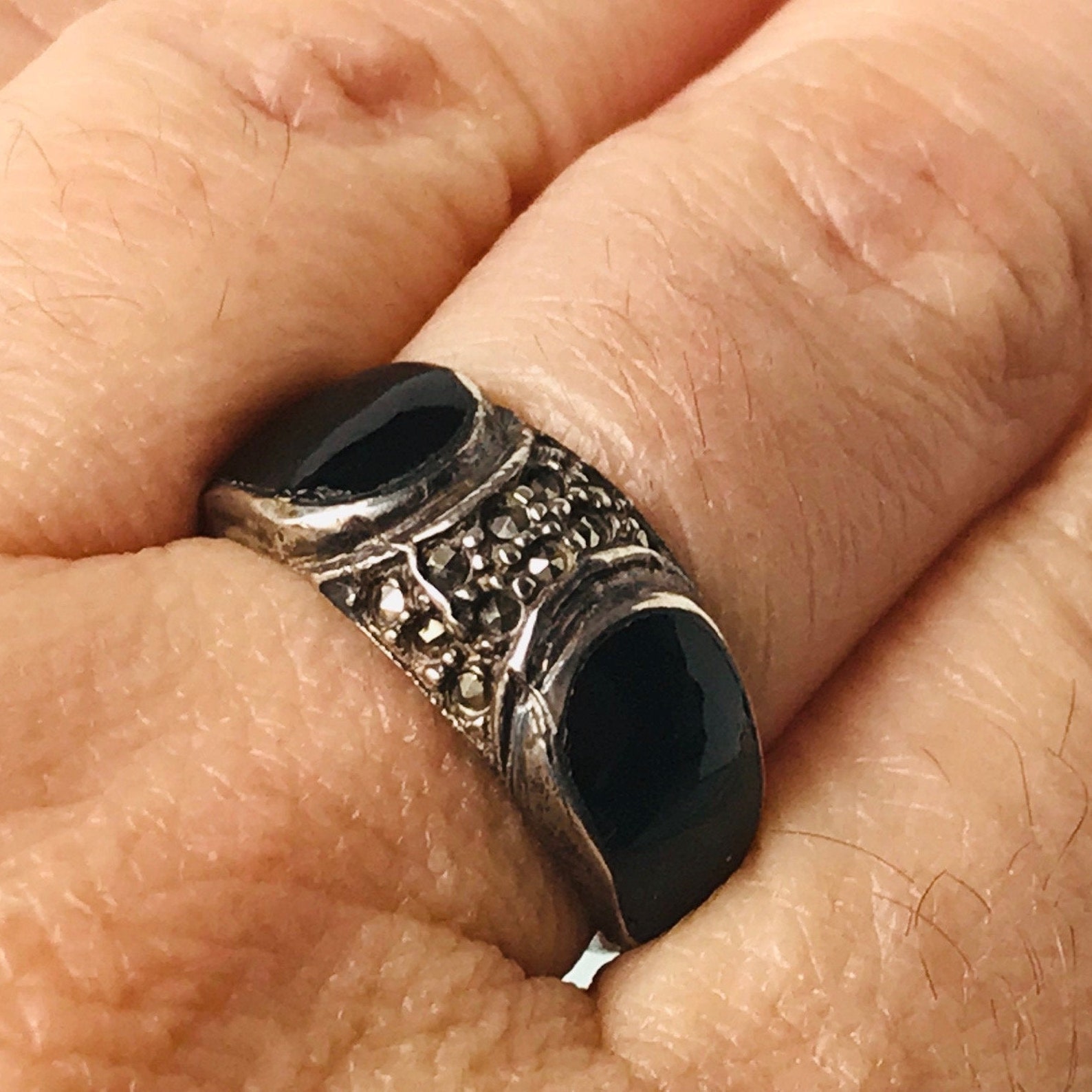 Vintage Black Onyx Band rings for women size 7 Marcasite onyx Etsy