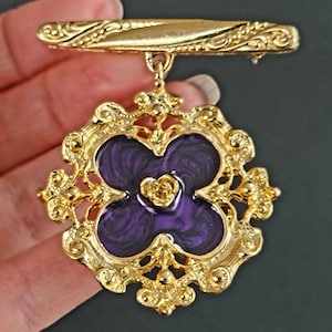 Drop purple large flower brooch,wedding something blue for bride, four leaf clover brooch, large flower pin, flower brooch,
