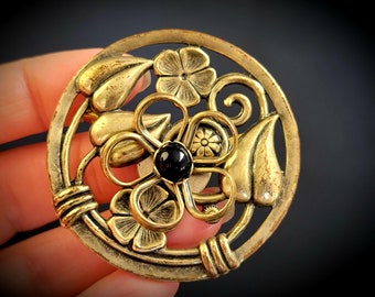 Vintage bronze metal flower brooch pin,large flower brooch