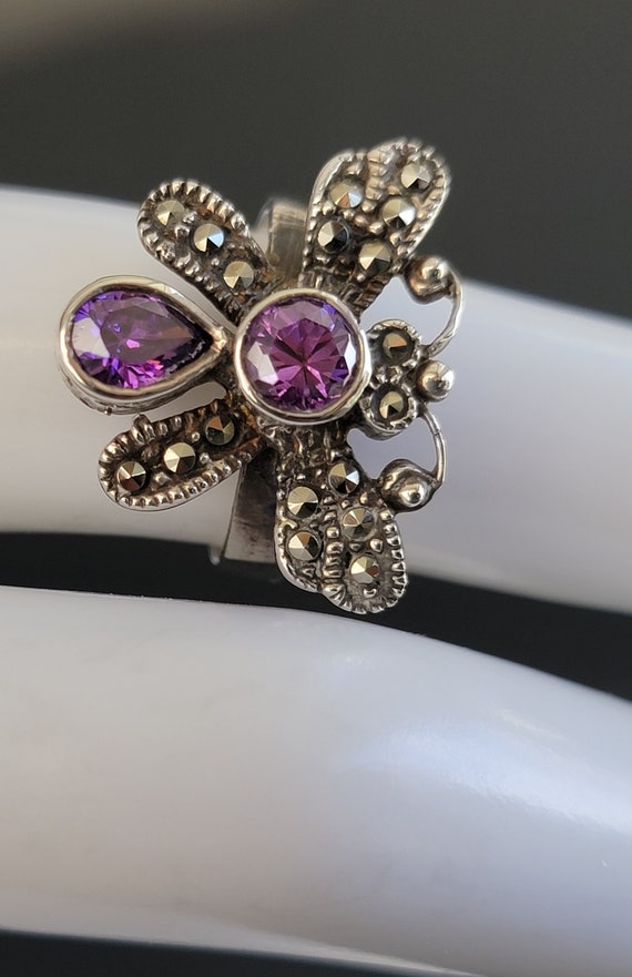 Amethyst Butterfly marcasite silver ring,butterfly