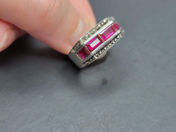 925 Sterling Silver Red Ruby Ring, Antique Rectan… - image 5